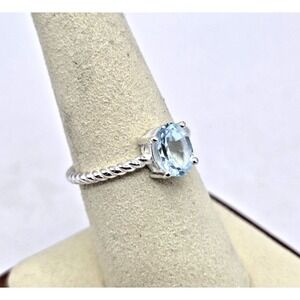 Blue Topaz Gemstone Solitaire Ring Size 8 Sterling Silver 925 Roped‎ Stackable